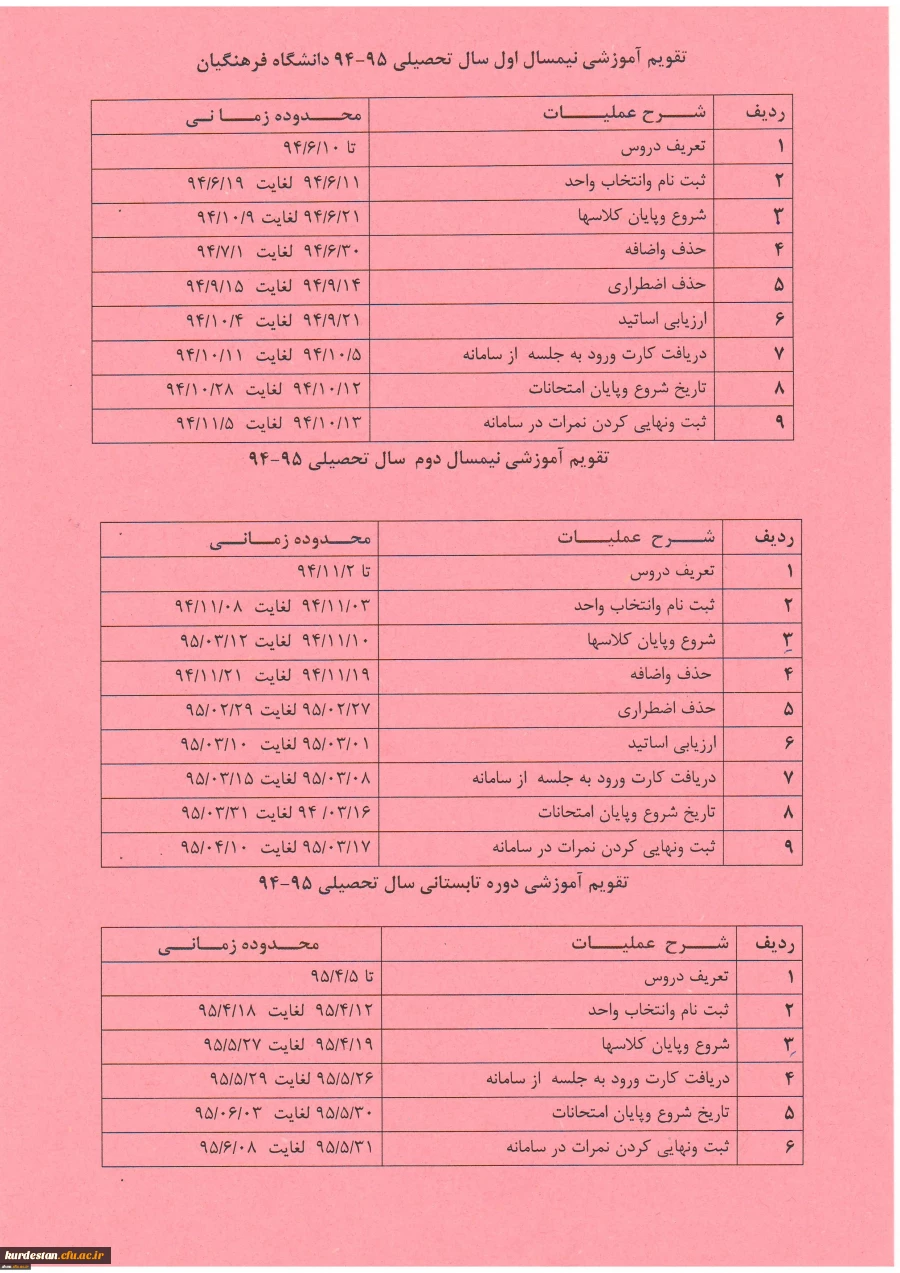 تقویم آموزشی
دانشگاه فرهنگیان پردیس شهید مدرس کردستان 2