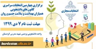  به صورت الکترونیکی برگزار می کند؛

چهارمین دوره انتخابات کانون دانشجویی همیاران بهداشت و سلامت جسم و روان