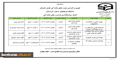 از سوی واحد نظارت و ارزیابی دانشگاه اعلام شد؛

تقویم اجرایی فرصت های بالندگی فصل تابستان دانشگاه فرهنگیان استان کردستان
