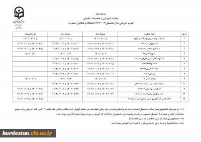 از سوی معاونت آموزشی و تحصیلات تکمیلی اعلام شد؛

تقویم آموزشی سال تحصیلی 03-1402
